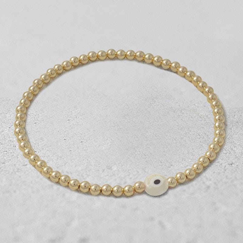 Gold Filled Evil Eye Stretch Bracelet - Spiritual Protection and Good LuckGold Filled Evil Eye Bracelet - Tarnish Free - Waterproof