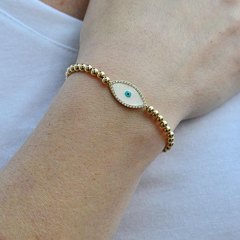 Gold Filled Beaded Evil Eye Bracelet - Delicate Spiritual Protection and Lucky Charm for Women