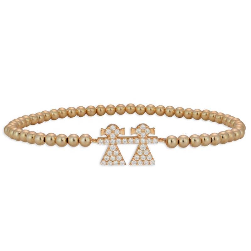 Sisters Pendant Gold Filled Beaded Bracelet with CZ Accents - Stretch Fit and Stackable - Handmade Jewelry