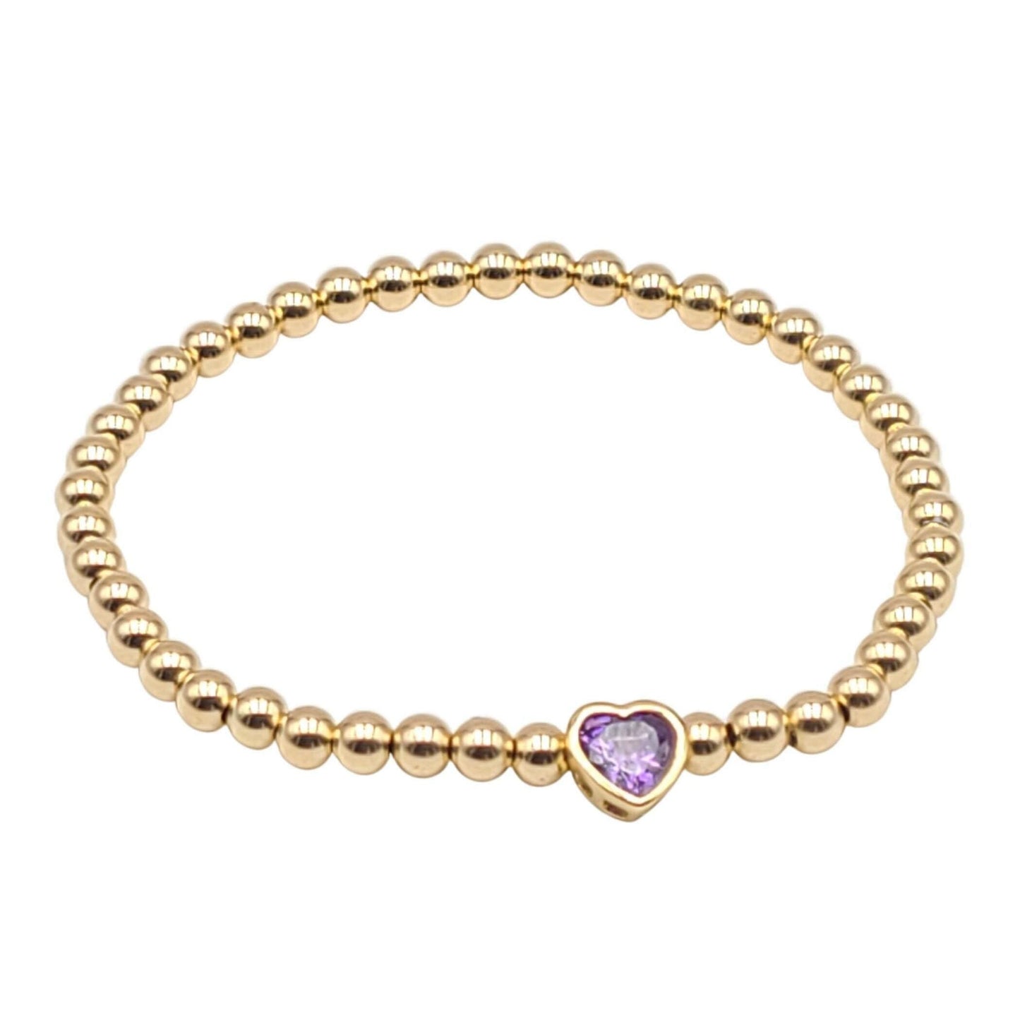 Gold Heart Stretch Bracelet with 14kt Gold Filled Beads and Sterling Silver Heart Pendant