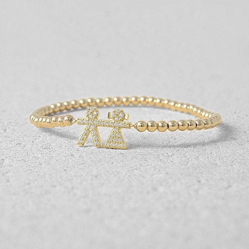 Boy and Girl Pendant Gold Filled Stretch Bracelet - Tarnish-Free Stacking for Women