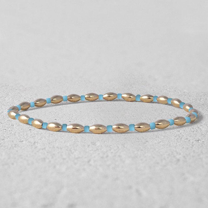 Gold Filled Stacking Bracelet - Non Tarnish Waterproof Glass Beaded Layering Jewelry