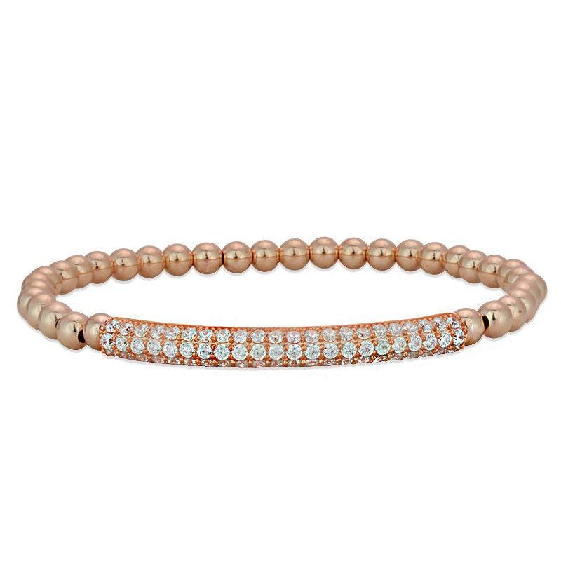 Gold Filled CZ Pave Bar Bracelet for Women - Stretchable Stacking Bridesmaid Jewelry