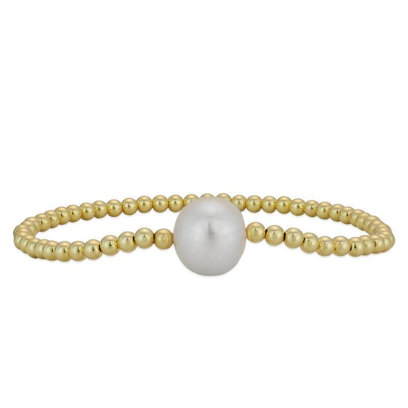 Dainty Gold Filled Pearl Stretch Bracelet for Women - Freshwater Single Pearl Stacking Jewelry