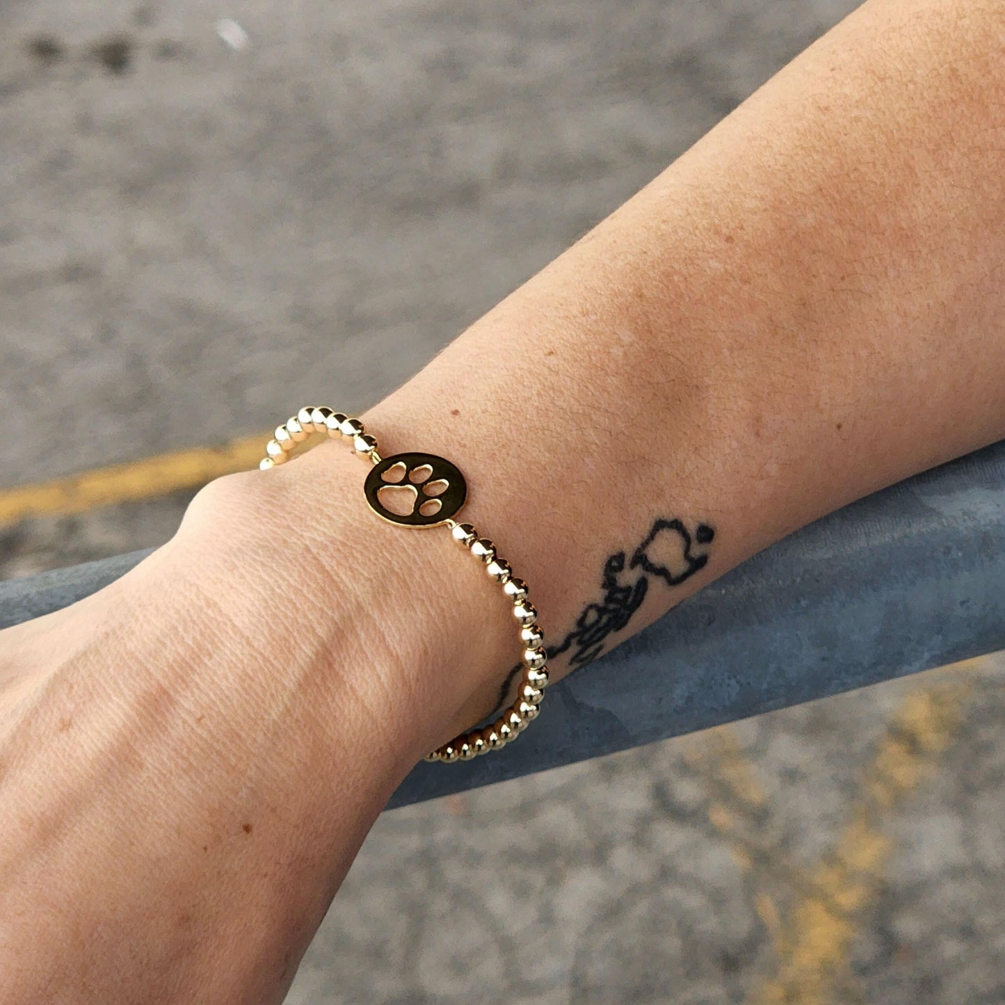 Delicate Dog Paw Bracelet - 14kt Gold Filled Stacking Beaded Bracelet for Women