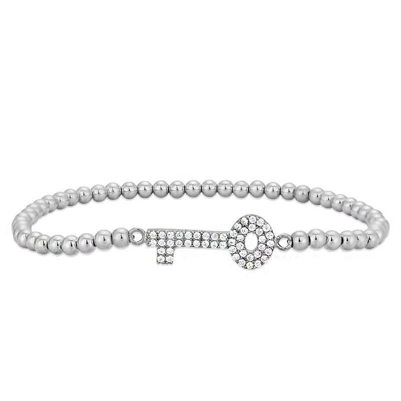 Gold Filled Stacking Bracelet with Cubic Zirconia Key Pendant for Women