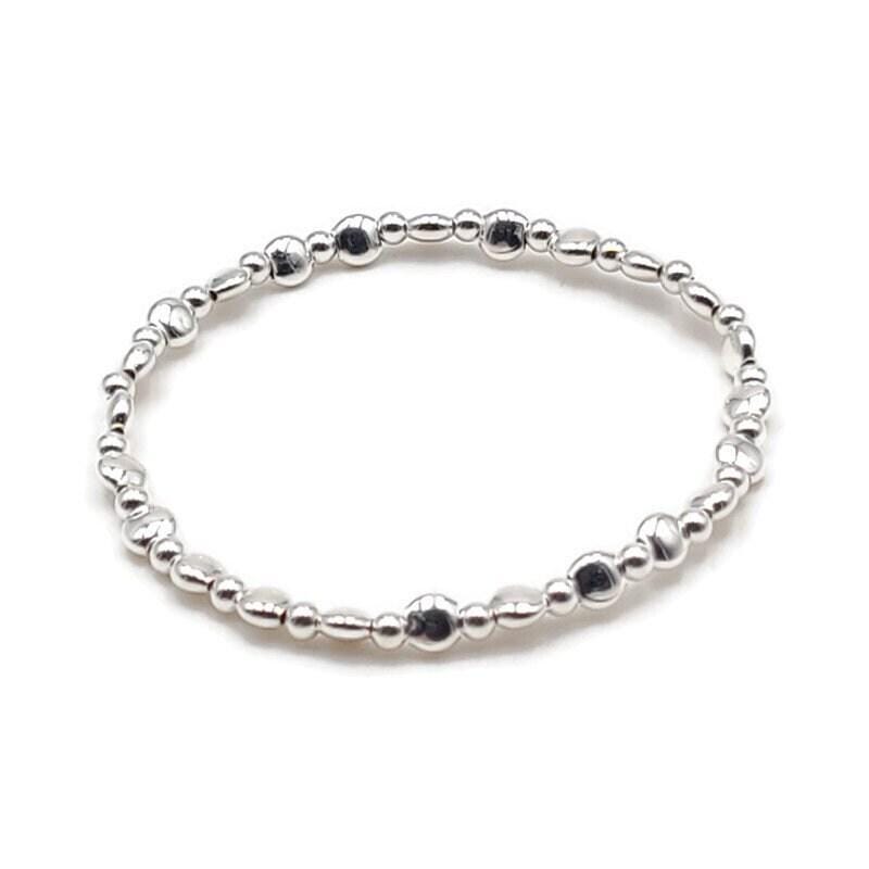 Gold Filled Beaded Stackable Bracelet - 5mm Flat Layering for Women - Tarnish Free Jewelry - Stretch Fit Jewelry