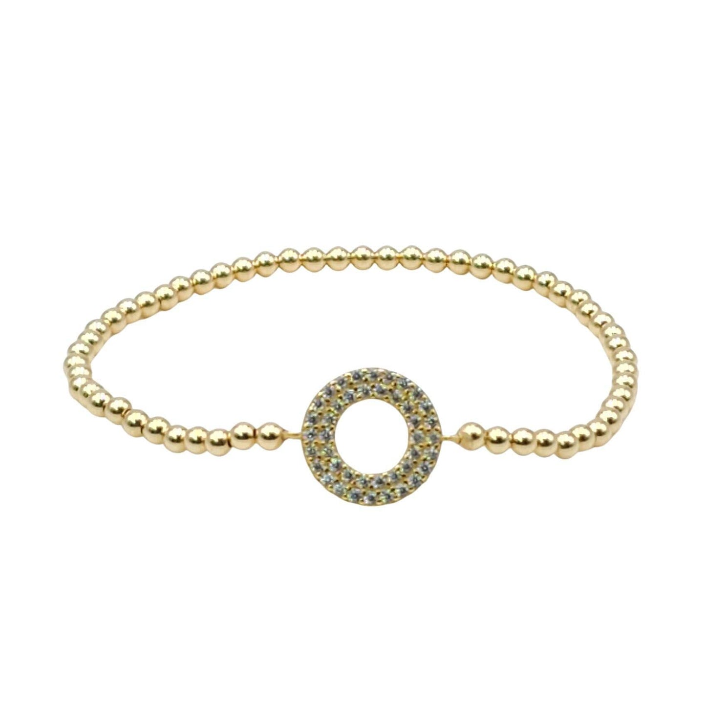 Doughnut Pendant Gold Filled Stacking Bracelet - Stretch Fit Beaded Stackable Jewelry for Her