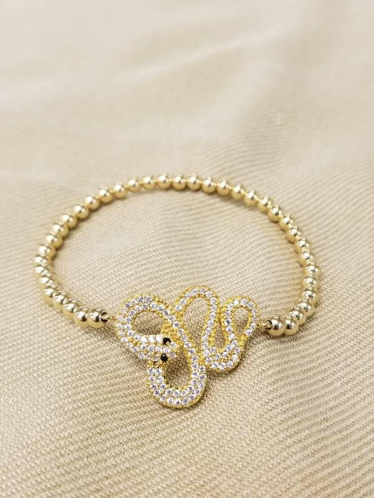 Gold Filled Snake Bracelet - Stretch Beaded Stacking Bracelet for Women