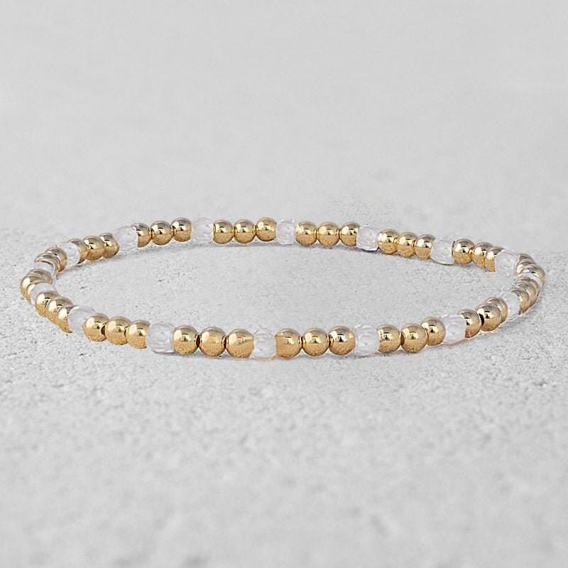 Stretch Semi Precious Beads Bracelet - 14kt Gold Filled Stackable Bracelet - Tarnish Free - Waterproof Jewelry