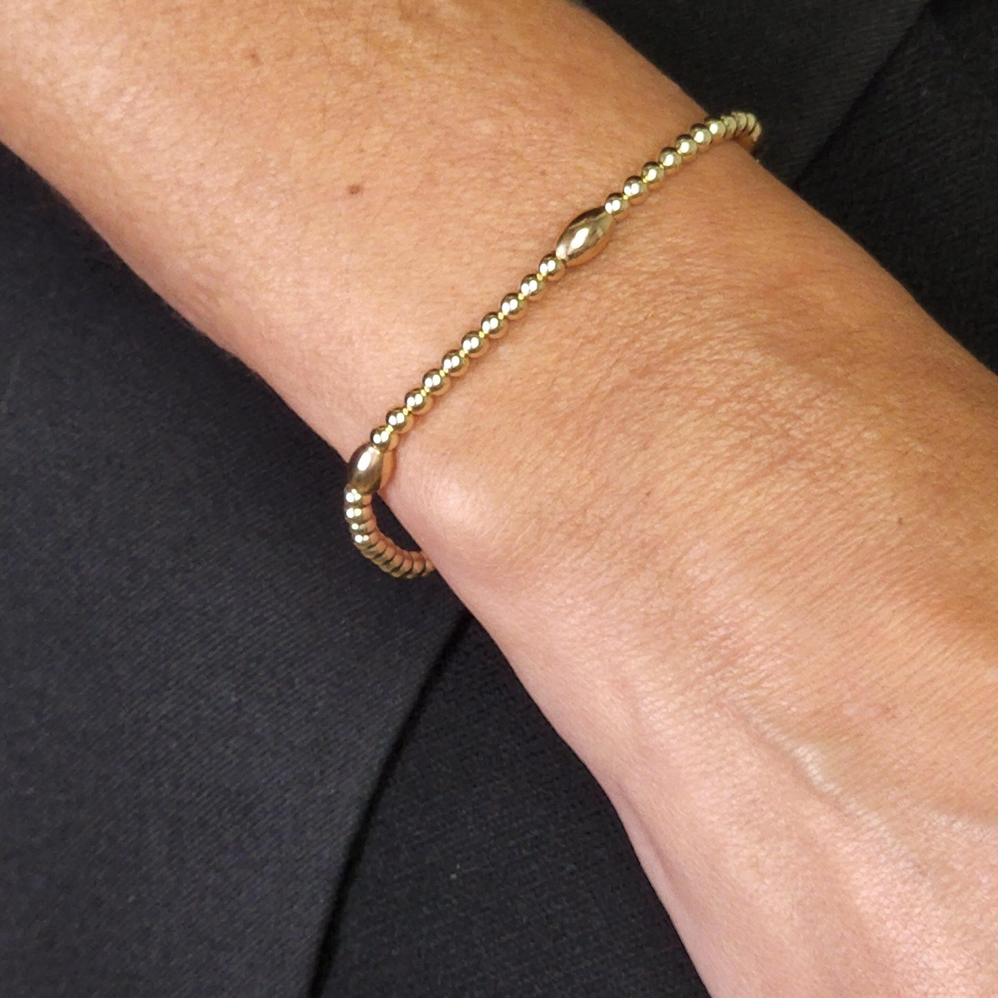 Gold Filled Stacking Bracelet with Oval Bead Station Design - Delicate Woman Bracelet by Isabella Celini