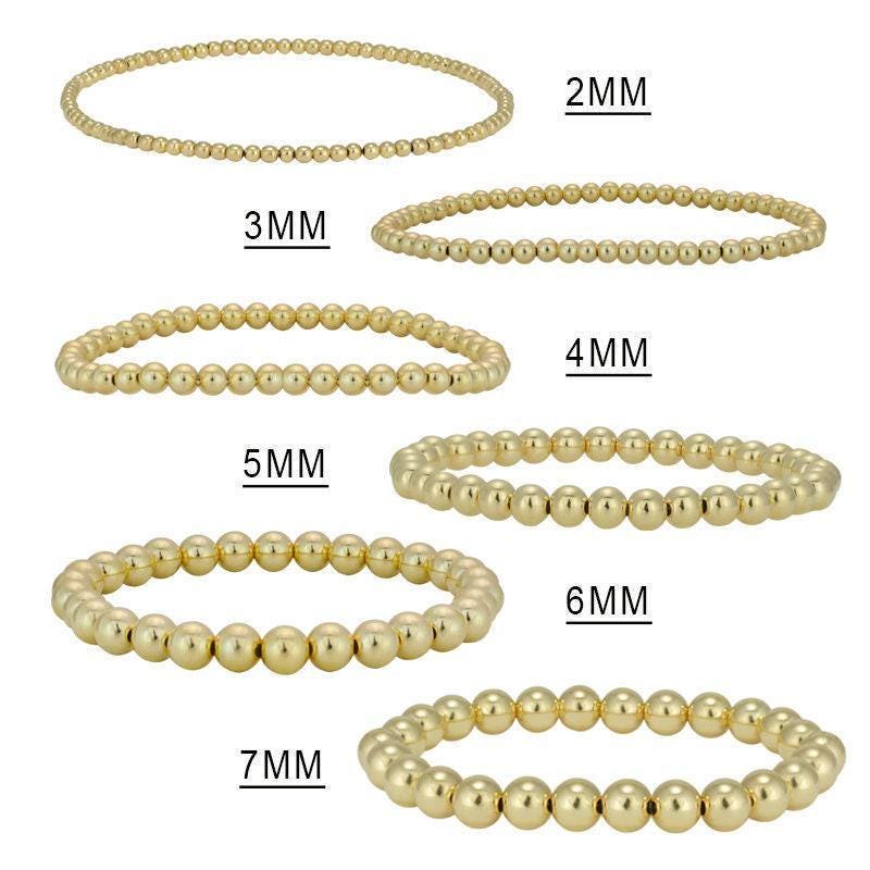 14kt Gold Filled 5mm Beaded Stacking Bracelet - Womens Stretchy Layering Gold-Filled Bracelet Tarnish-Free and Waterproof