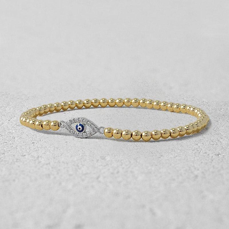 Good Luck Evil Eye Bead Bracelet - 14K Gold-Filled and Sterling Silver with CZ Tarnish-Proof and Waterproof