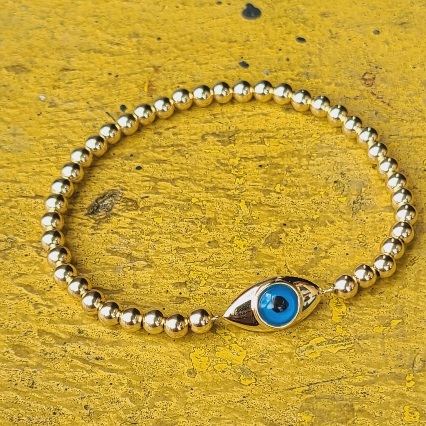 Gold Filled Evil Eye Bracelet - Spiritual Protection and Good Luck - Stackable Stretch Bracelet for Women