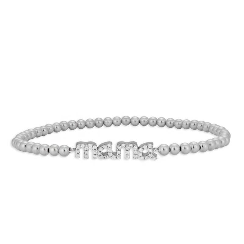 Delicate Gold Filled Beaded Mama Pendant Bracelet with Cubic Zirconia Stretch Band - Stacking Jewelry for All Occasions