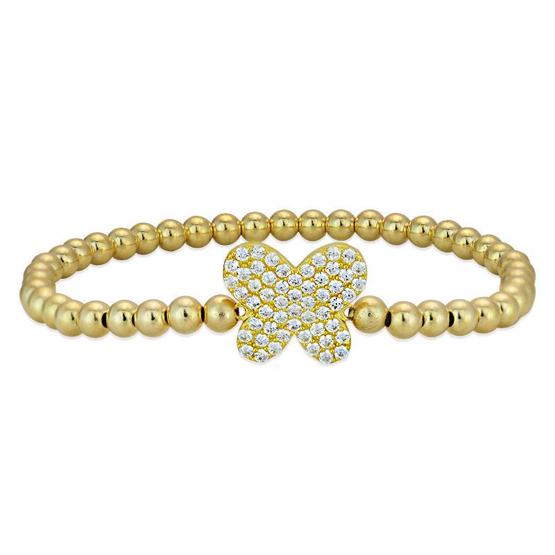 Stretch Butterfly Gold Beaded Bracelet - Non Tarnish Womens Jewelry