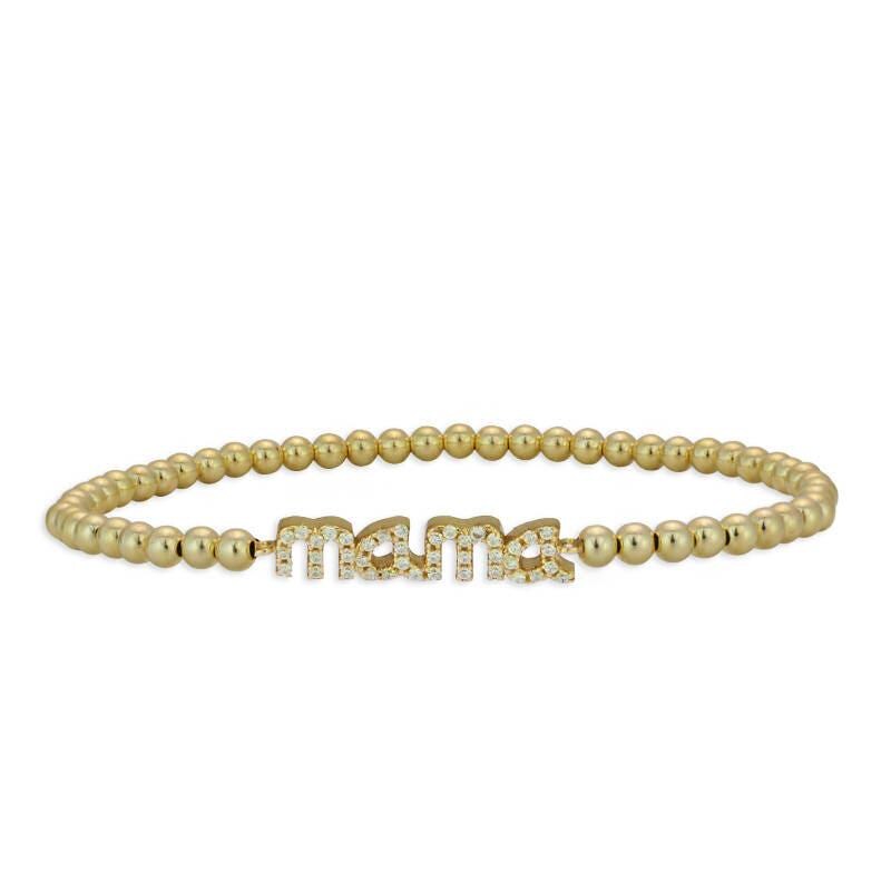 Delicate Gold Filled Beaded Mama Pendant Bracelet with Cubic Zirconia Stretch Band - Stacking Jewelry for All Occasions