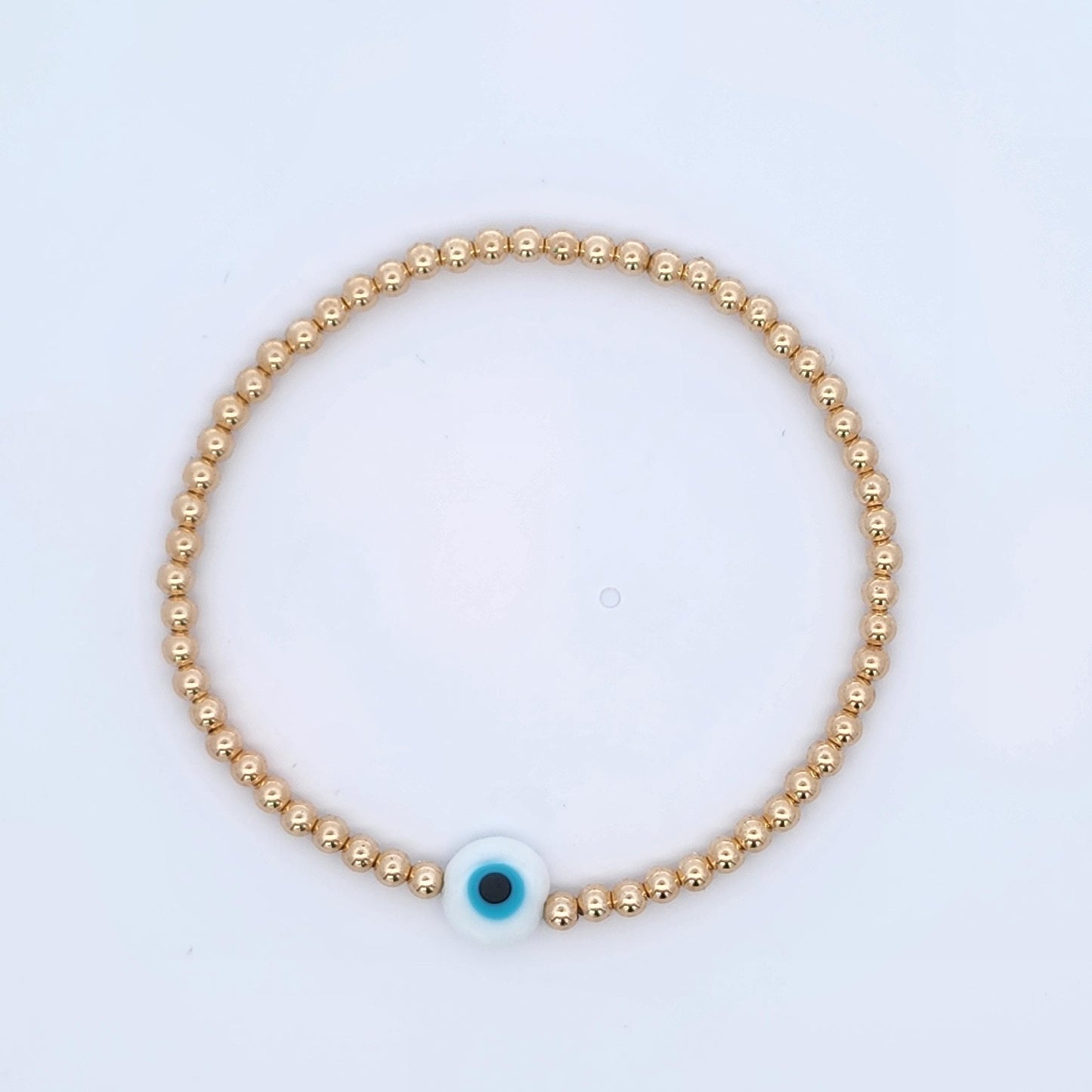 White Evil Eye Protection Bracelet - Gold Filled Good Luck Talisman - Tarnish Free Jewelry