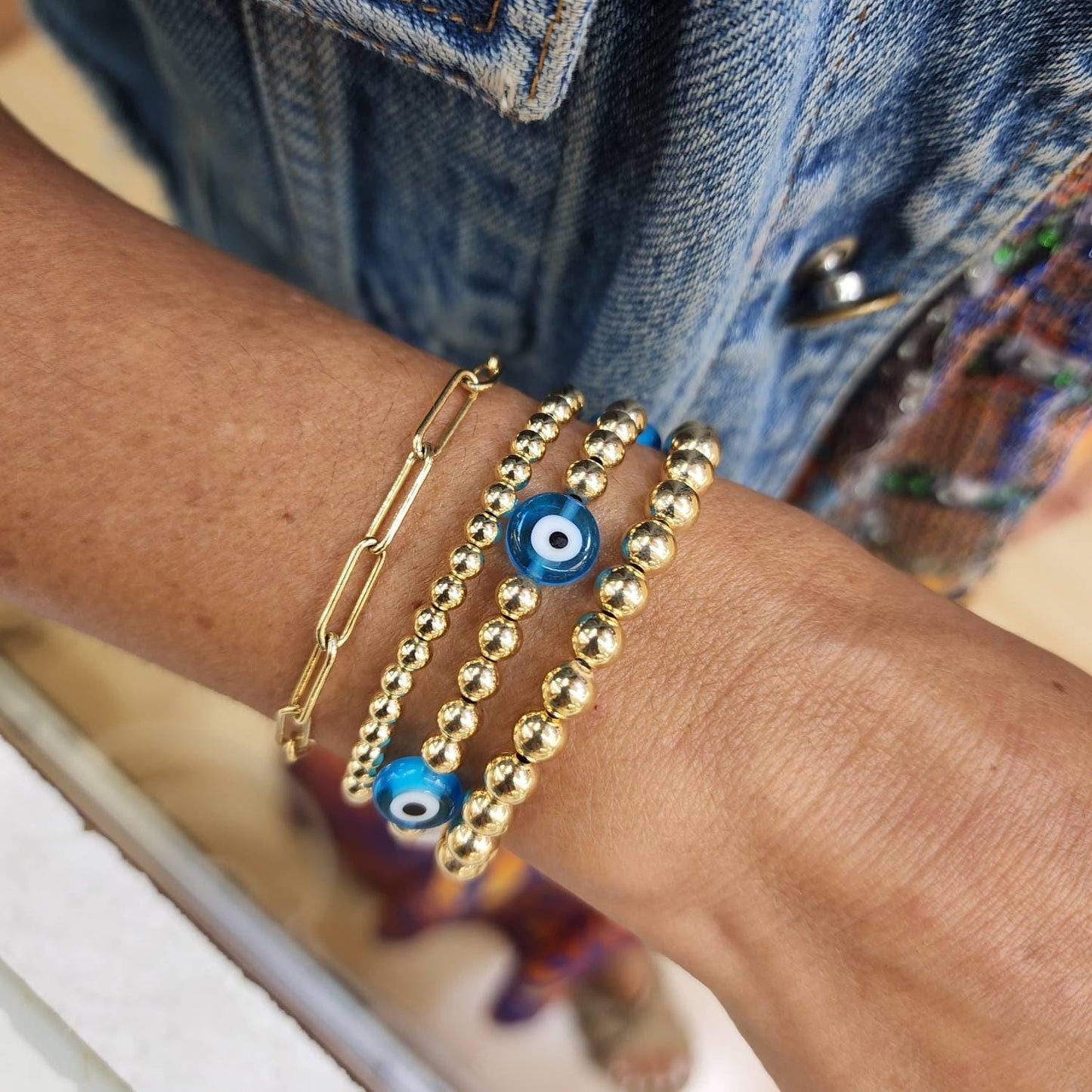 14kt Gold Filled Stretch Evil Eye Bracelet - Tarnish Free Good Luck Beaded Jewelry by Isabella Celini