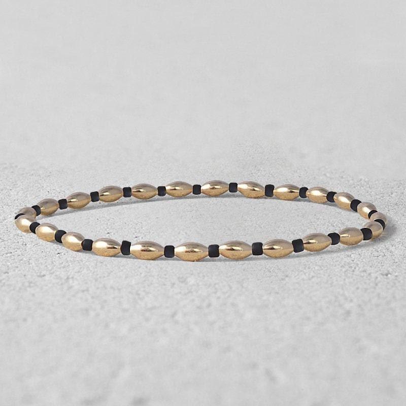 Gold Filled Stacking Bracelet - Non Tarnish Waterproof Glass Beaded Layering Jewelry