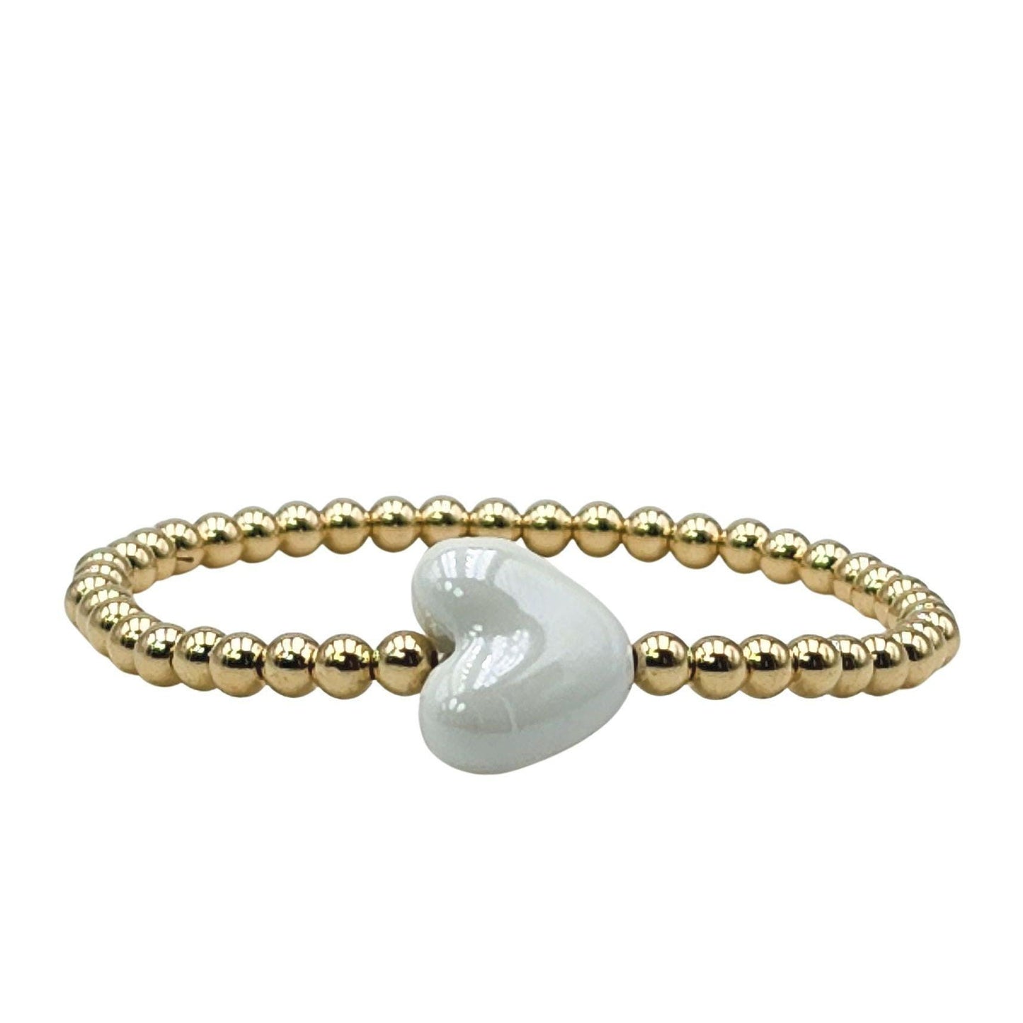 Heart Pendant Stackable Love Bracelet - Gold Filled Beaded Stretch Bracelet Gift for Her