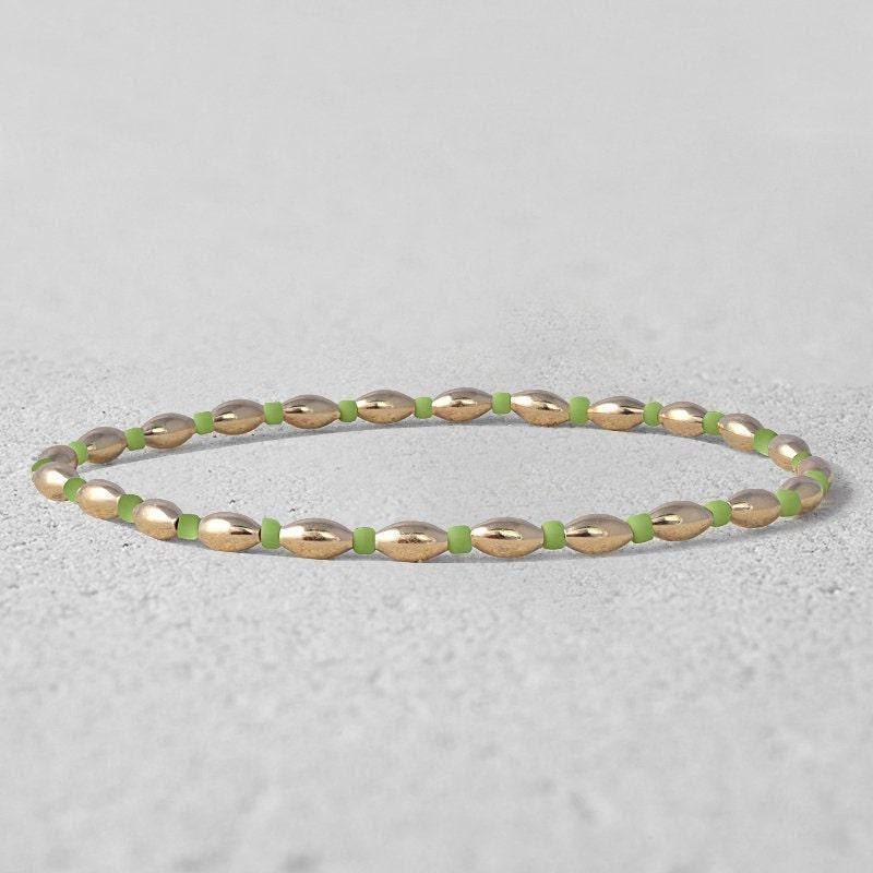 Gold Filled Stacking Bracelet - Non Tarnish Waterproof Glass Beaded Layering Jewelry