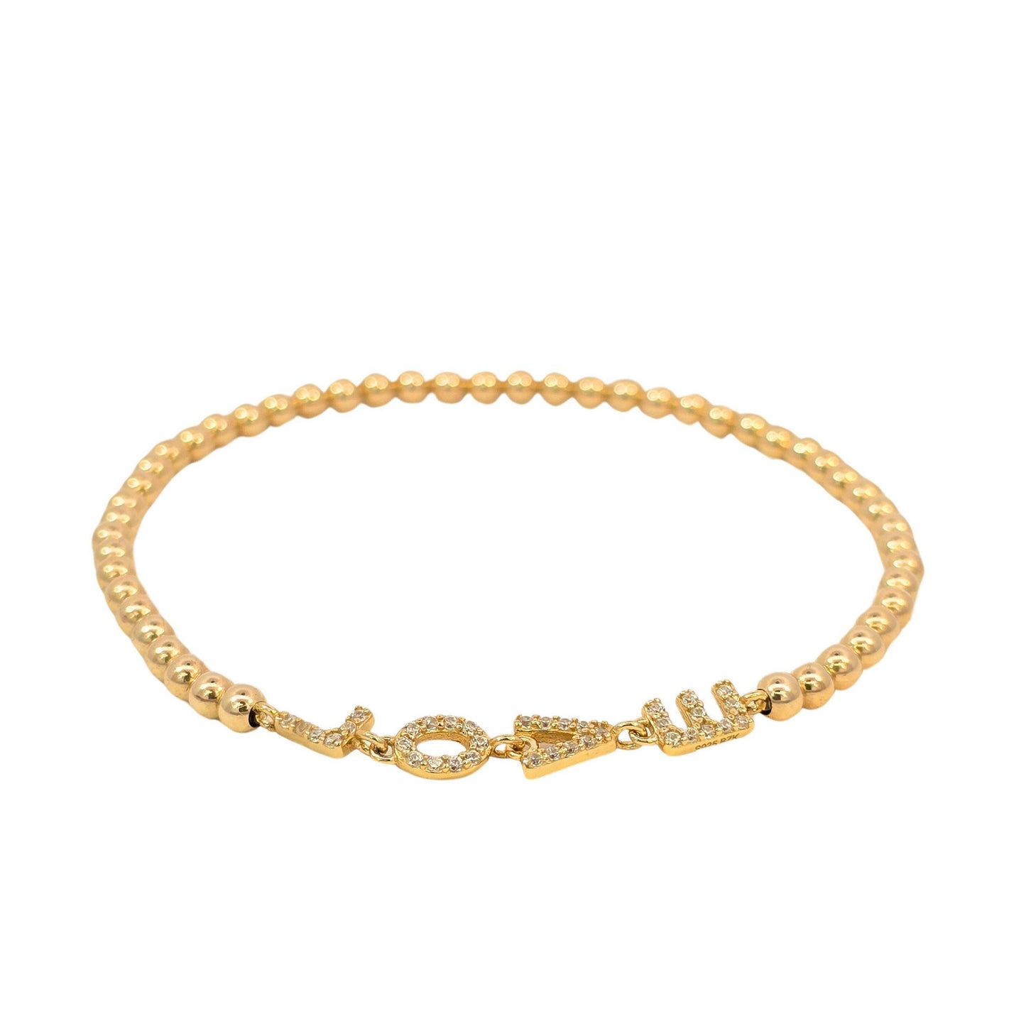 Stretch Gold Filled Love Bracelet with CZ Pendant - Dainty Womens Stacking Bracelet