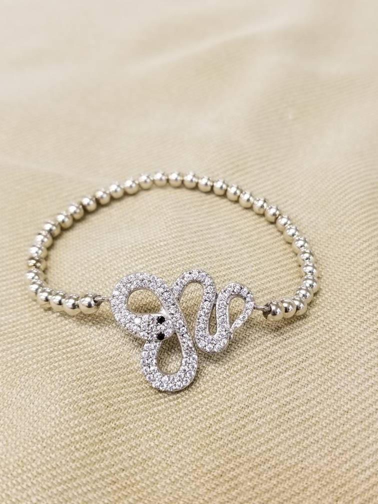Gold Filled Snake Bracelet - Stretch Beaded Stacking Bracelet for Women