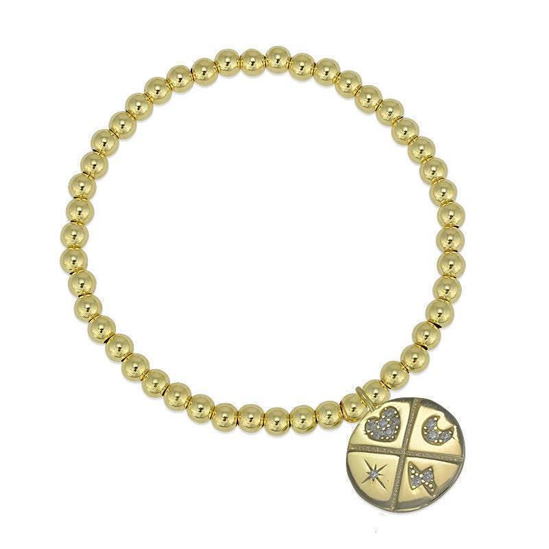 Gold Filled Good Luck Charm Evil Eye Bracelet with Cubic Zirconia - Womens Beaded Charm Bracelet