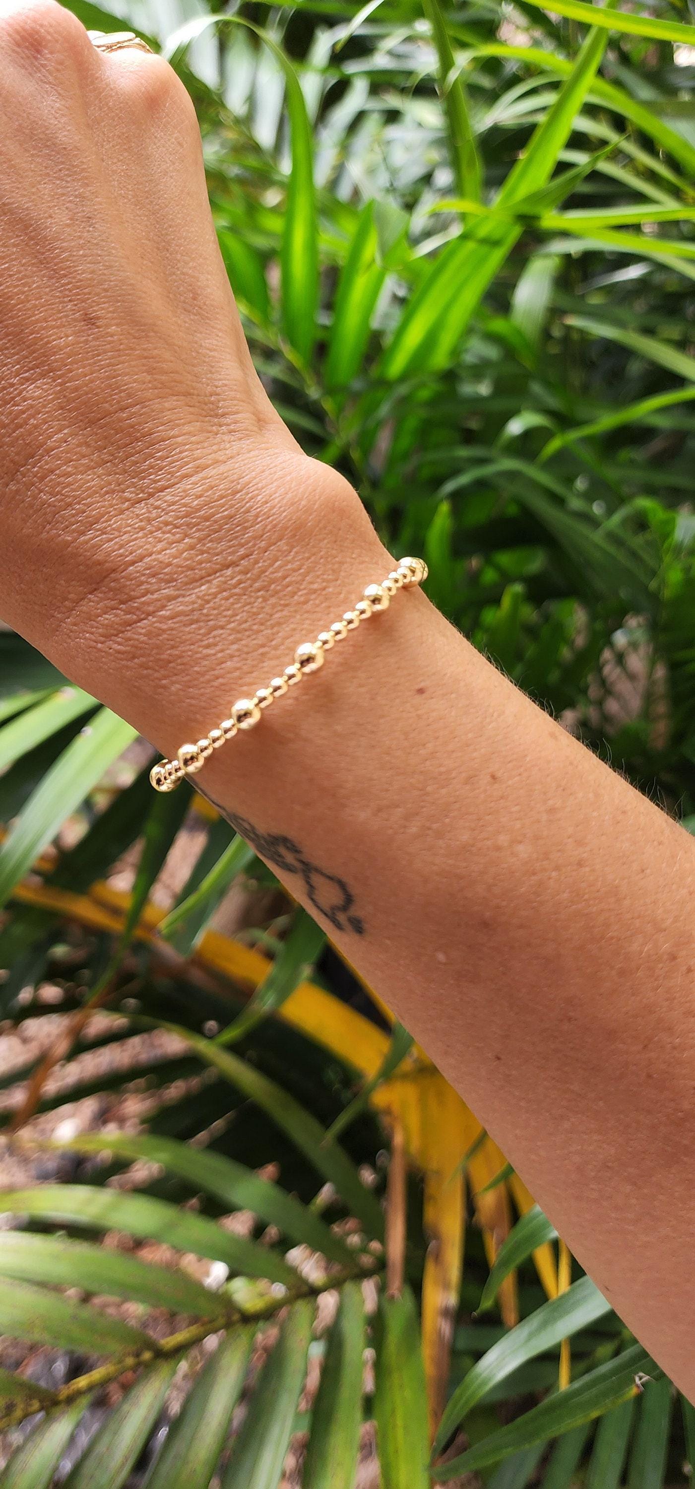 14kt Gold Filled Stretch Bracelet with Beaded Design for Women - 3 mm and 5 mm - Tarnish Resistant Waterproof Handcrafted by Isabella Celini