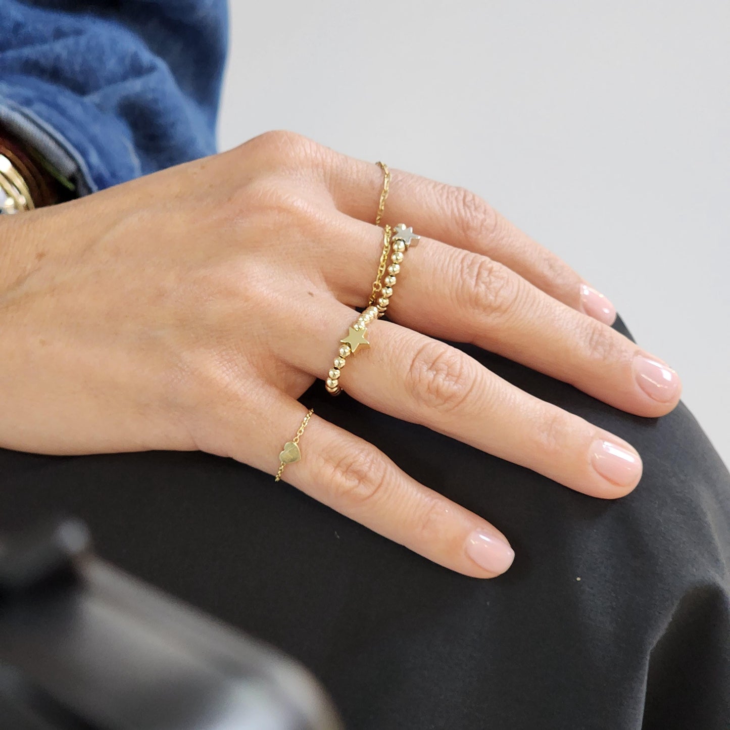 14kt Gold Filled Stacking Ring - Star Pendant Ring - Tarnish-Free Woman's Jewelry with 3mm Gold Filled Beads - Stretch for Perfect Fit
