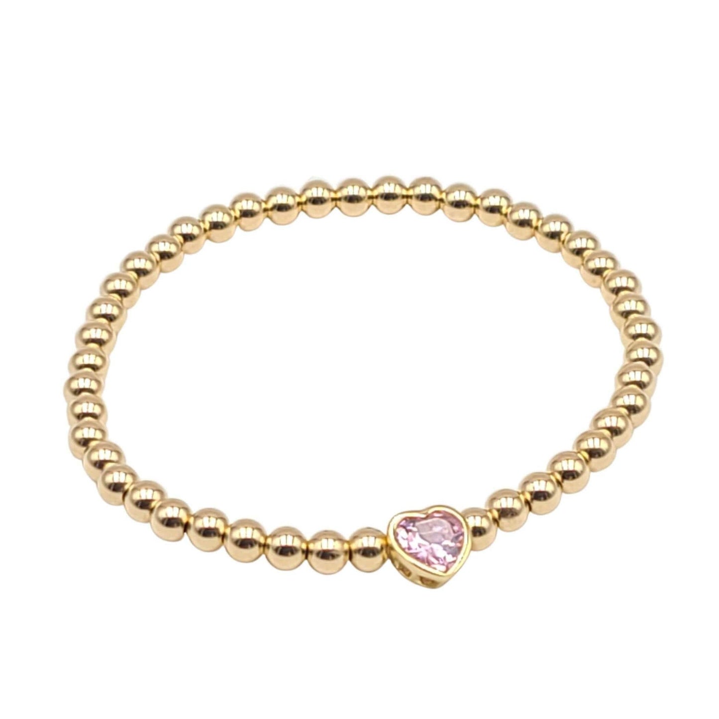 Gold Heart Stretch Bracelet with 14kt Gold Filled Beads and Sterling Silver Heart Pendant