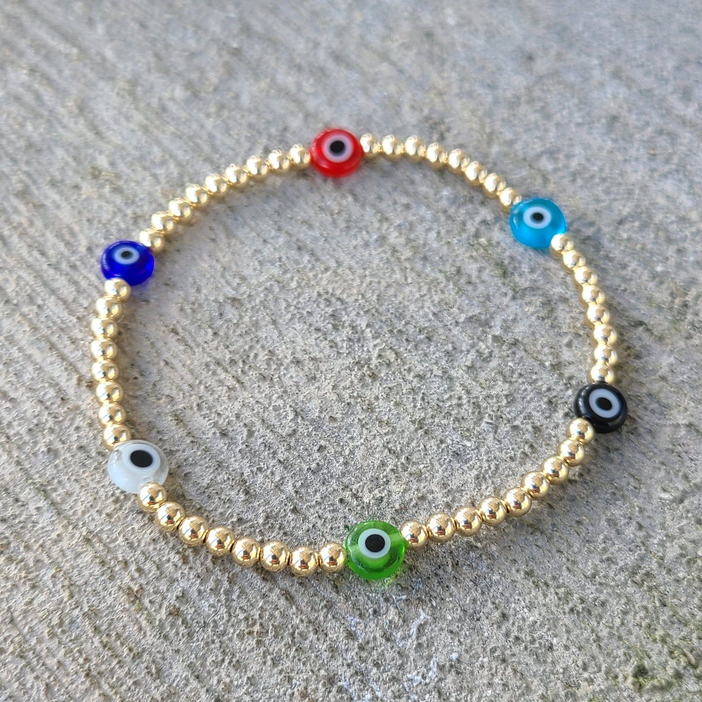 14K Gold Filled Evil Eye Protection Bracelet for Women - Dainty Waterproof - Tarnish Free Jewelry