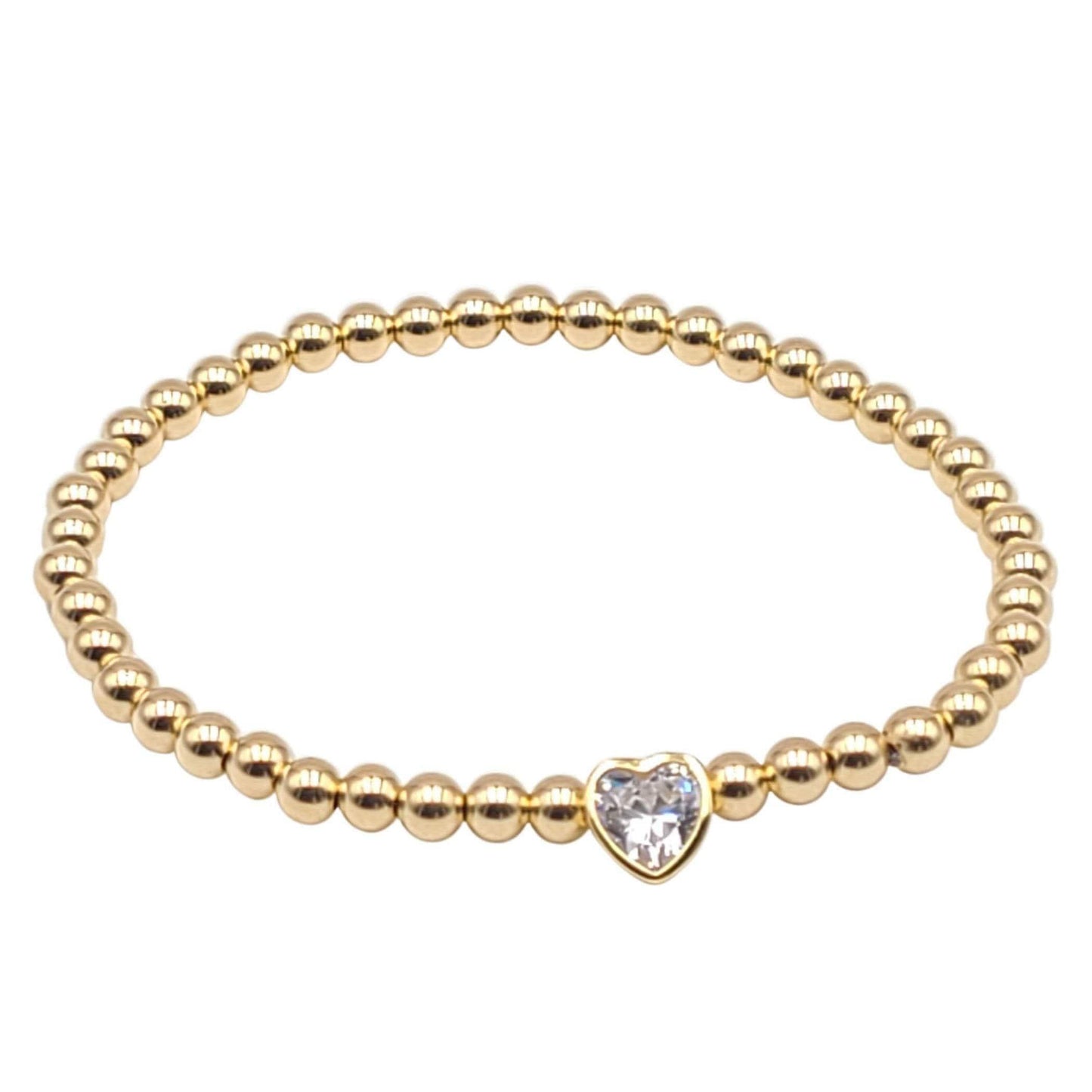 Gold Heart Stretch Bracelet with 14kt Gold Filled Beads and Sterling Silver Heart Pendant