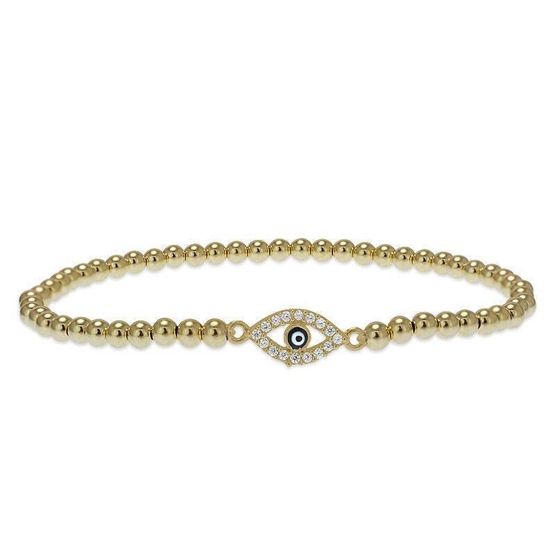 Good Luck Evil Eye Bead Bracelet - 14K Gold-Filled and Sterling Silver with CZ Tarnish-Proof and Waterproof