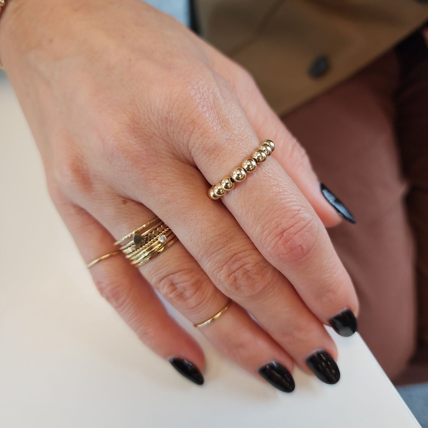 14kt Gold Filled Stacking Ring - Tarnish-Free Womens Jewelry with 4mm Beads - Stretch for Perfect Fit