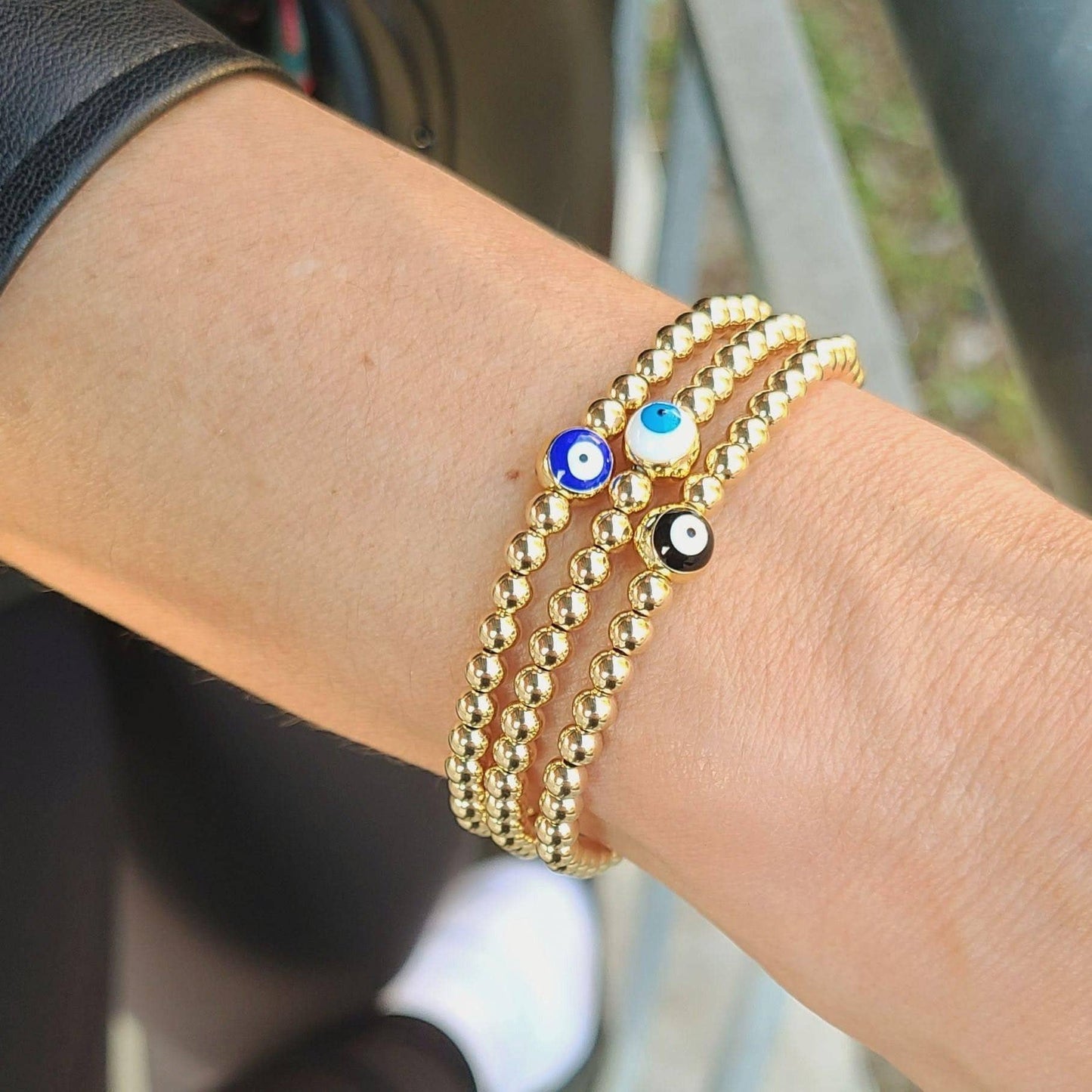 Evil Eye Pendant, Protection Bracelet, Boho Stretch Bracelet,