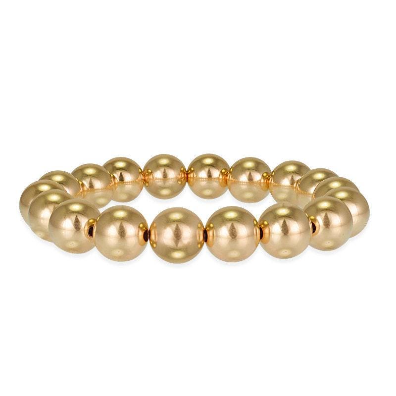 10mm 14kt Gold Filled Beaded Stretch Bracelet - Tarnish-Free Waterproof Jewelry for Women