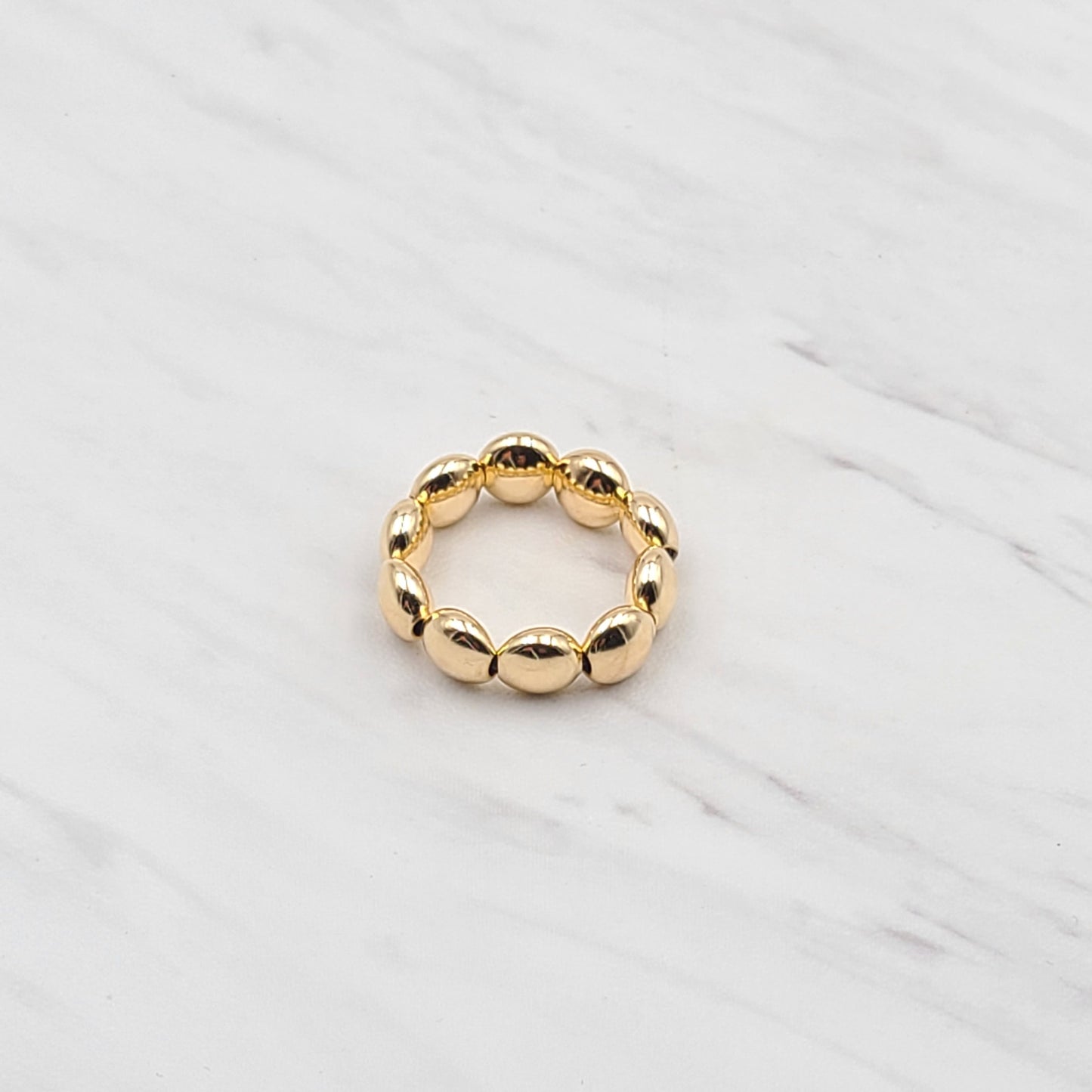 7mm Flat Gold Filled Beaded Stacking Ring - Stretch Minimalist Style Tarnish-Free Womens Ring