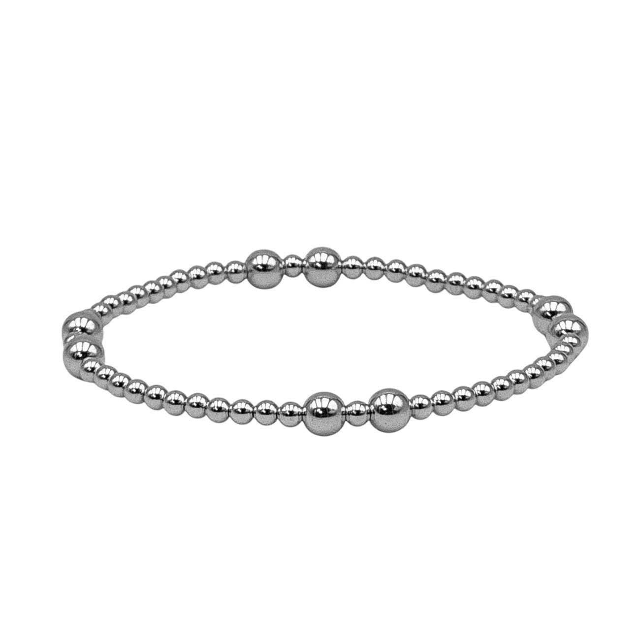 14kt Gold Filled Stacking Beaded Bracelet - 3 mm and 5 mm Station Beaded Ladies Waterproof and Tarnish-Free Stretch Bracelet