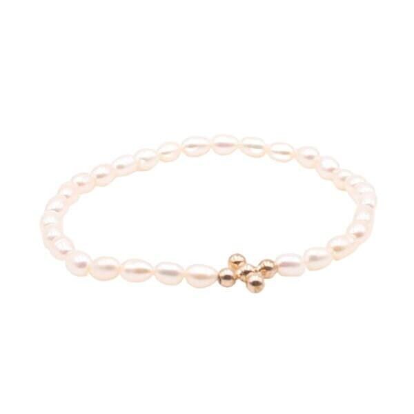 Freshwater Pearl and  Cross Pendant Bracelet - Stackable Stretch Bracelet for Women