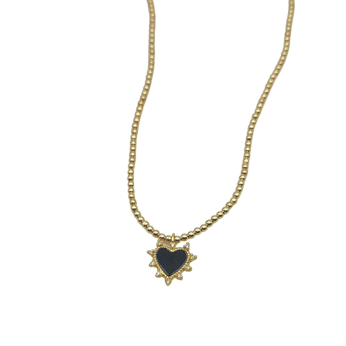Dainty Red Heart Pendant Necklace with Enamel Finish and Gold-Filled Beads - Gift Idea for Woman
