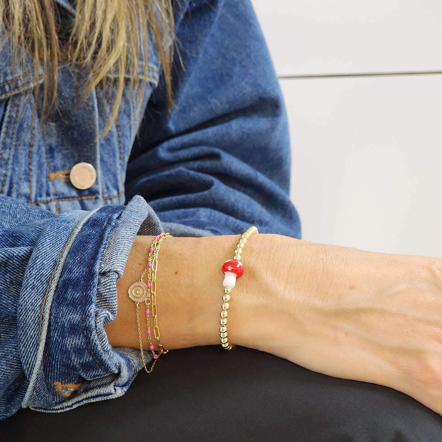 Mushroom Bracelet, Gold Filled Bracelet, Delicate Bracelet,