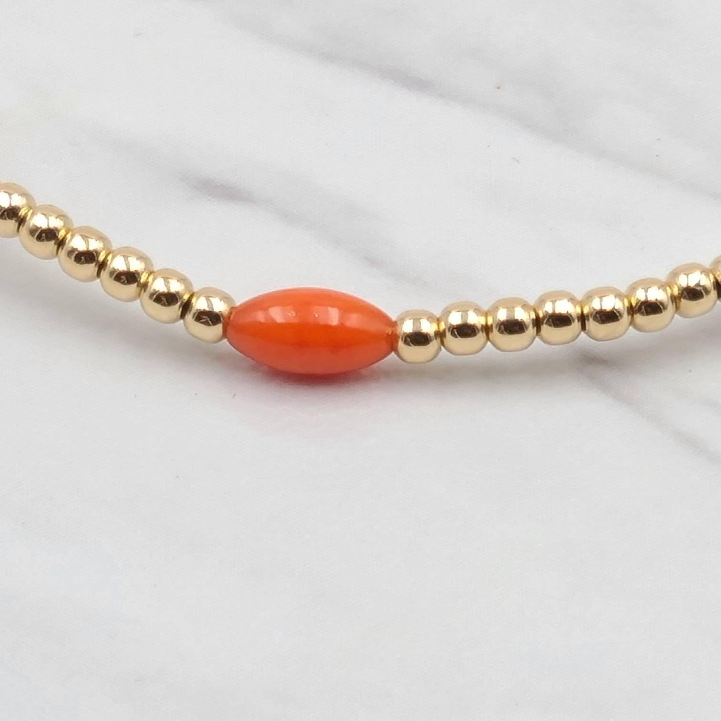 14kt Gold Filled Red Coral Beaded Stacking Bracelet - Tarnish Free - 2 mm Gold Filled Beads