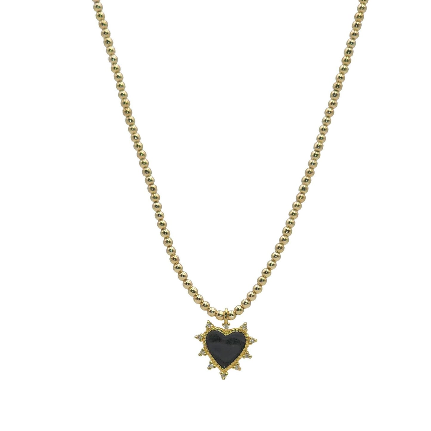 Dainty Red Heart Pendant Necklace with Enamel Finish and Gold-Filled Beads - Gift Idea for Woman