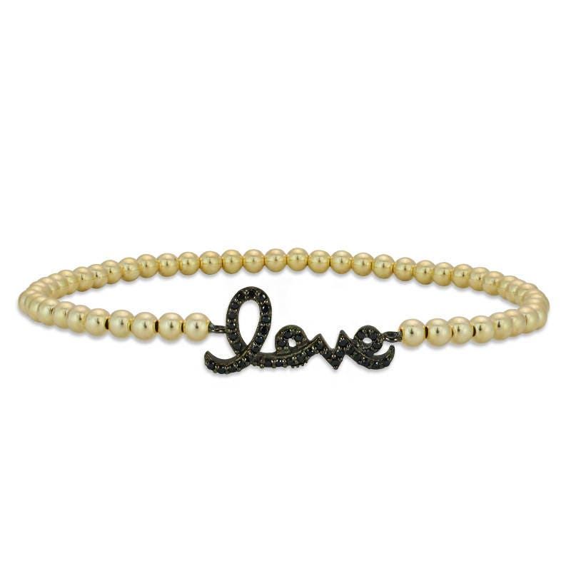 Dainty Gold Filled Beaded Script Love Bracelet - CZ Pendant Stacking Jewelry for Women - Special Gift for Her