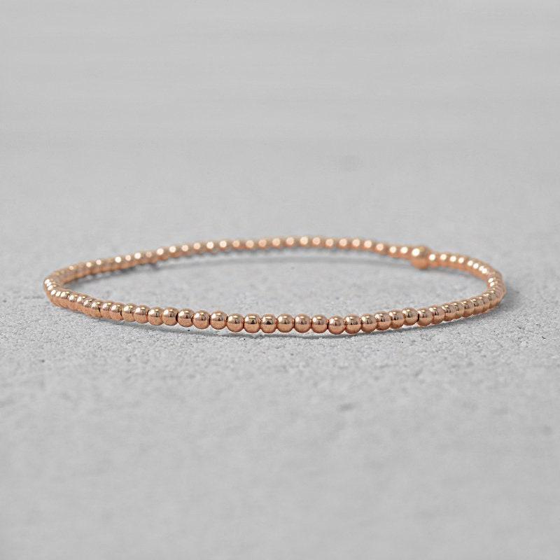 Gold Filled 2mm Beaded Bracelet - Boho  Hippie Style - Stretchy Cord for Layering - Tarnish Free and Waterproof