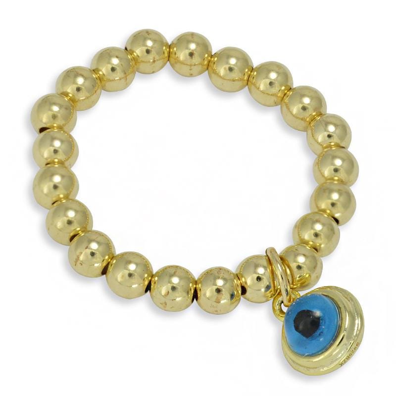 Good Luck Protection Gold Filled Stretch Ring - Tarnish Free - 3mm - Evil Eye Design Charm Ring