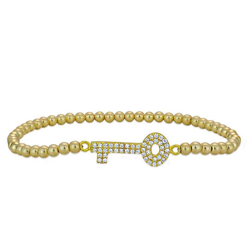 Gold Filled Stacking Bracelet with Cubic Zirconia Key Pendant for Women