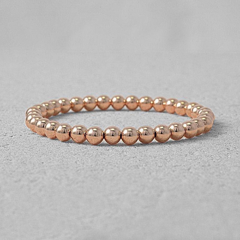 14kt Gold Filled 5mm Beaded Stacking Bracelet - Womens Stretchy Layering Gold-Filled Bracelet Tarnish-Free and Waterproof